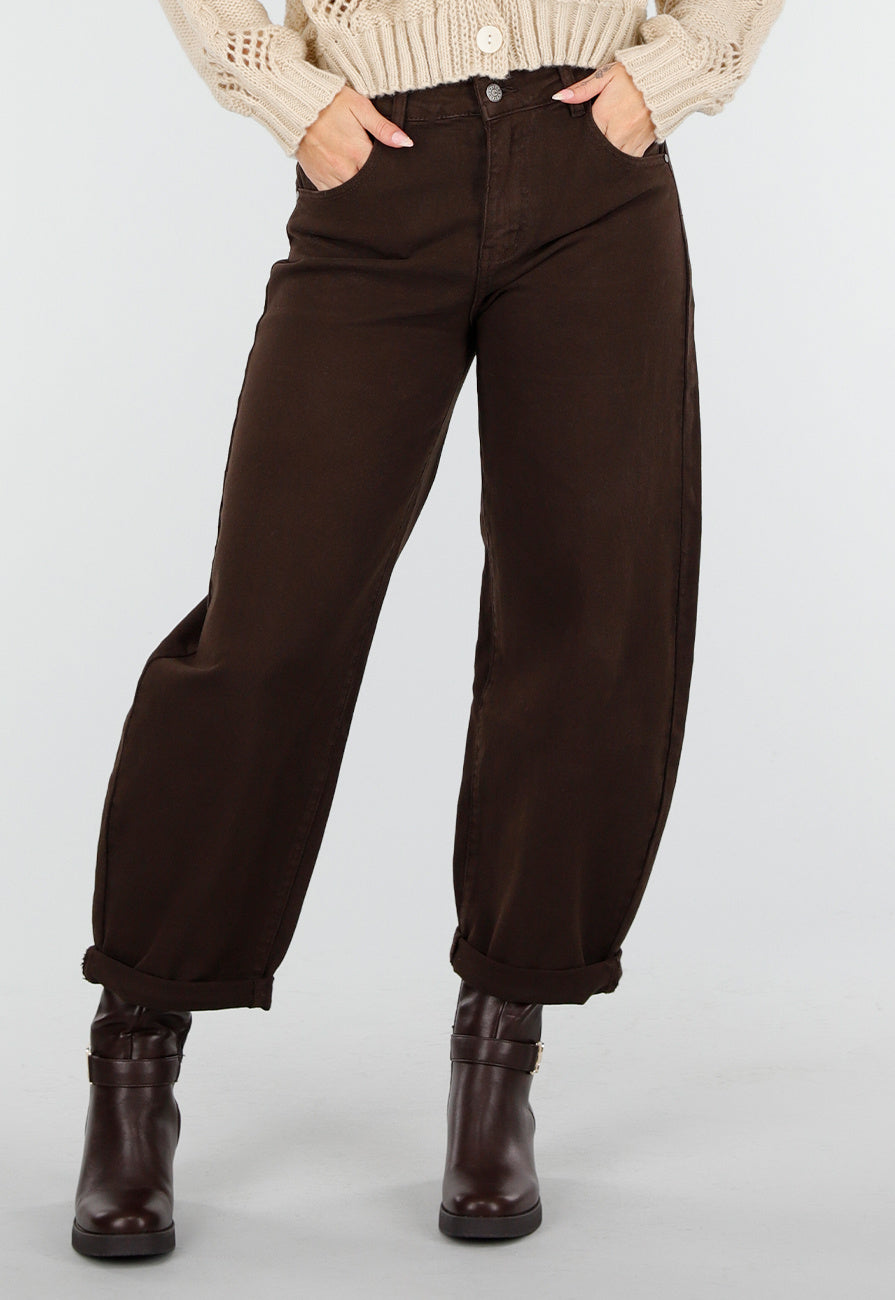 Bruine Balloon Jeans met Hoge Taille