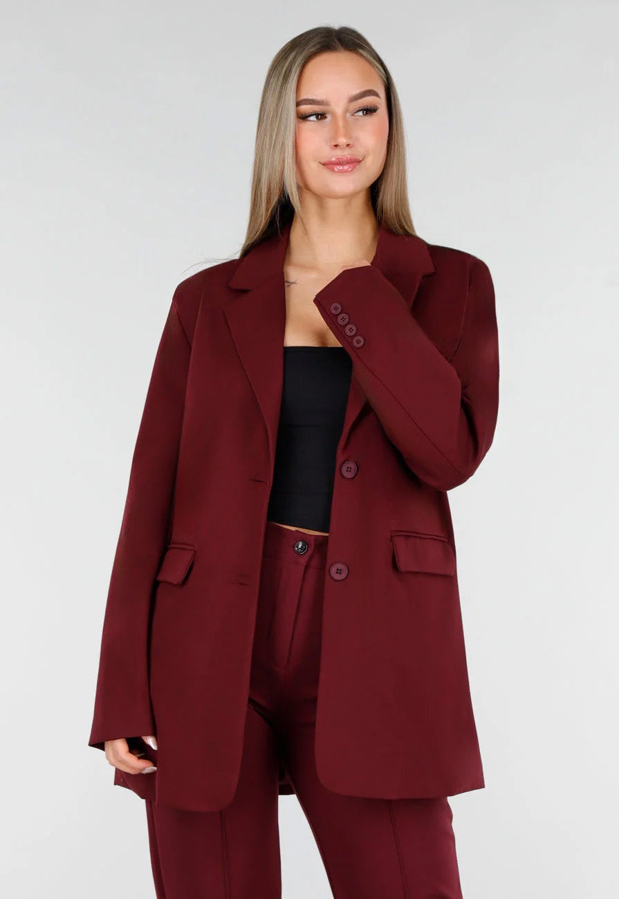 Burgundy Stretch Blazer met Schoudervullingen