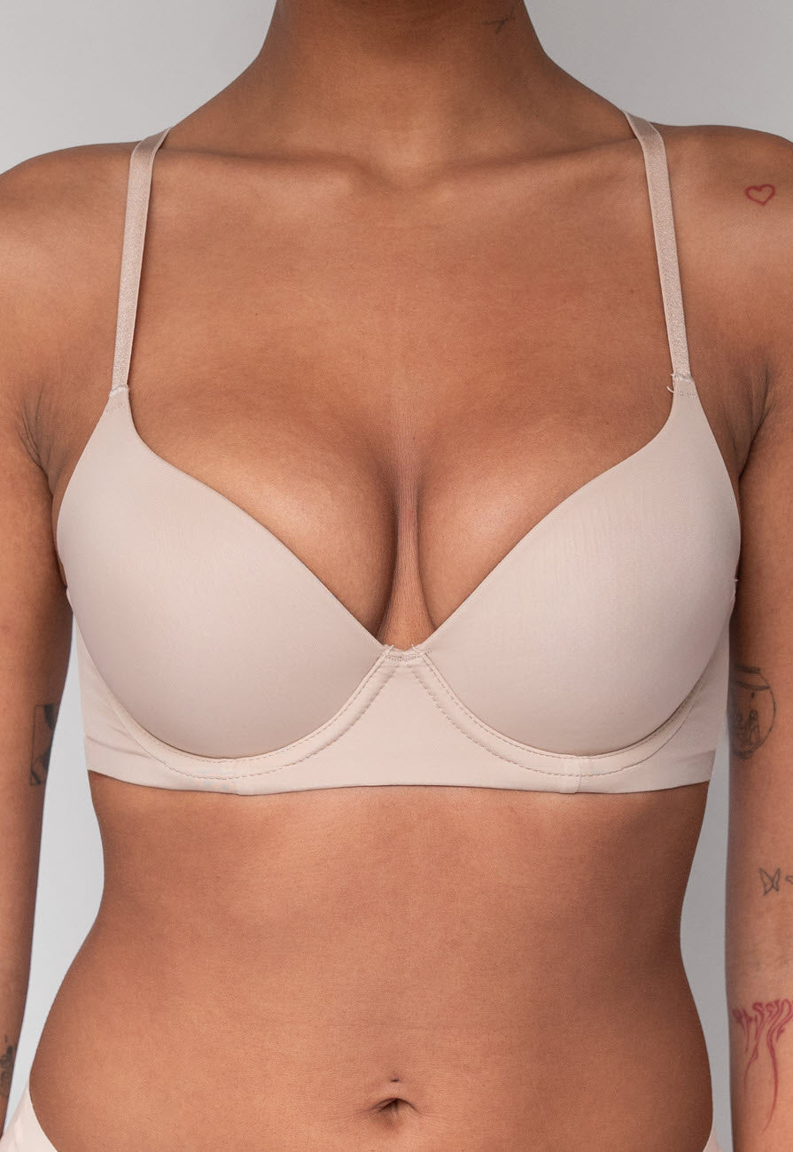 Beige T-Shirt BH met Kruisbare Bandjes