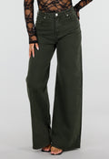 NEW120826 Donkergroene Wide Leg Jeans met Hoge Taille en Lichte Stretch