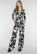 Zwart-Witte Stretch Jumpsuit met Print en Overslagtop