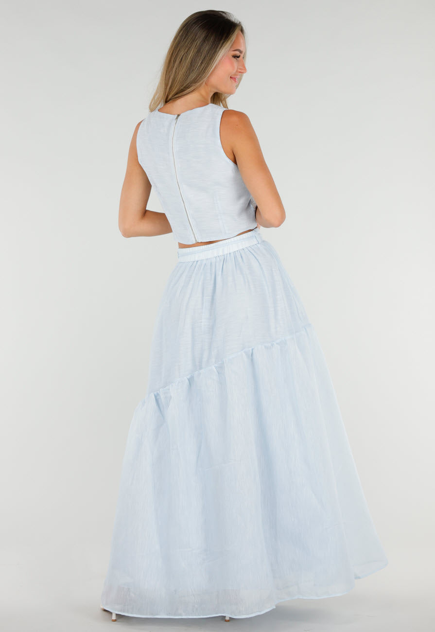 NEW150726 Lichtblauwe Bloemen Crop Top met Mouwloos Model