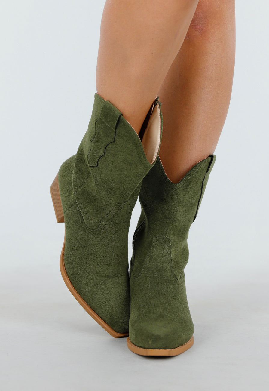 Groene Cowboylaarzen met Lage Hak en Suède Look