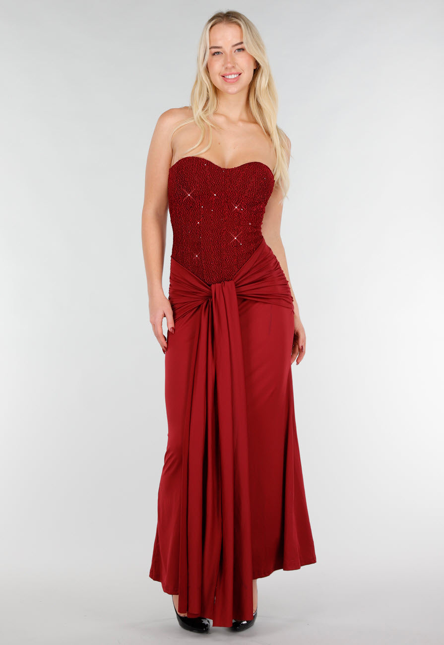 Strapless Korset Jurk in Bordeaux met Glitters