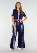 Donkerblauwe Two-Piece Set met Vestje en Wijde Pijpen