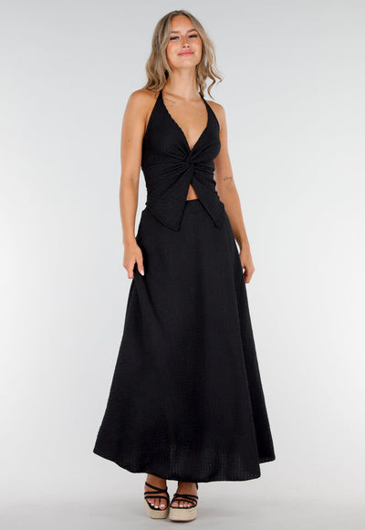 Zwarte Maxi Set met V-Hals en Stretch
