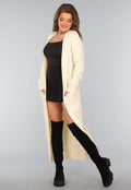 Lange Beige Gebreide Cardigan met Zakken