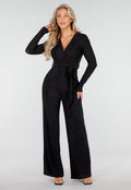 Jumpsuit met V-Hals en Lange Mouwen in Zwart met Glitterprint