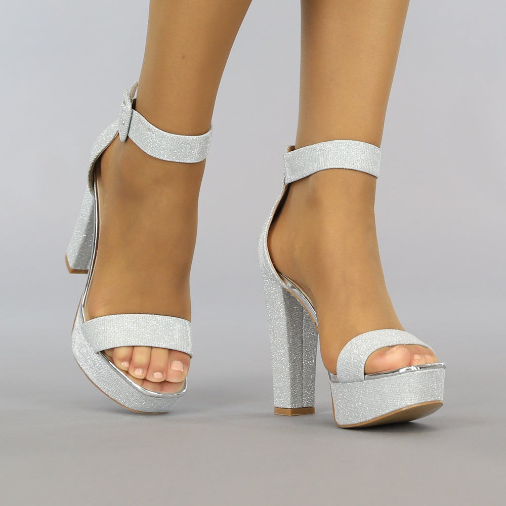 Zilveren Glitter Plateau Sandaletten met Open Teen