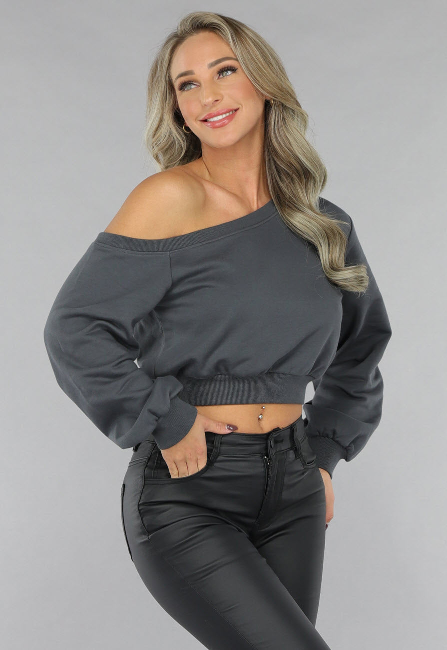 Antraciet Trui met One Shoulder