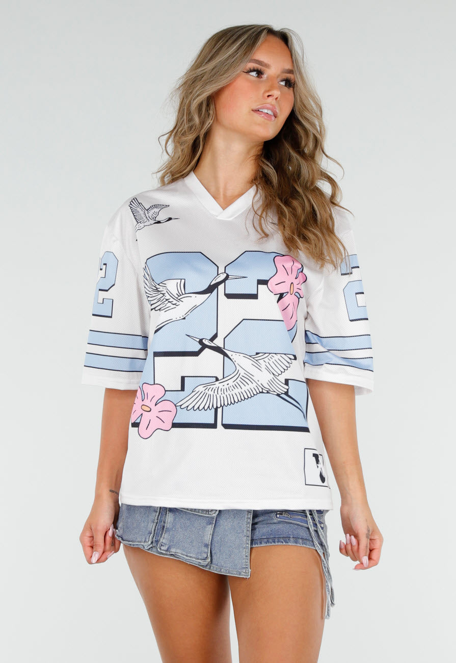 Witte Jersey Top met Vogelprint en Oversized Pasvorm