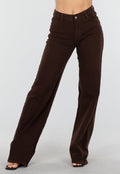 Bruine Straight Leg Stretch Jeans met Hoge Taille en Rechte Pijpen