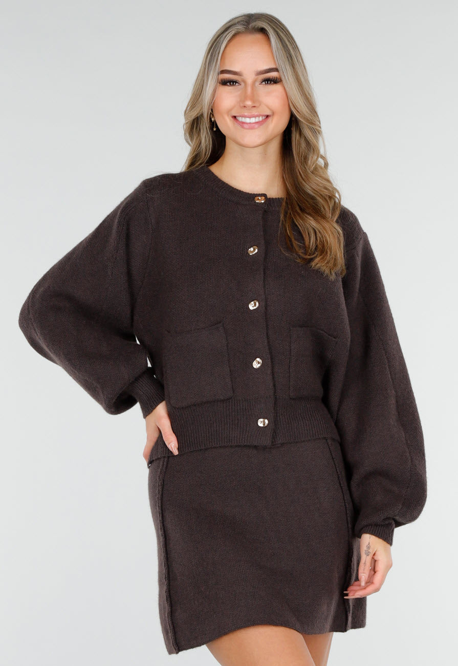 Donkerbruin Two-Piece Set met Vest en Mini Rok