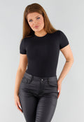 Zwarte String Body met Korte Mouwen en Ronde Hals