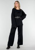 Zwarte Two Piece Set met Wijde Mouwen en Stretch