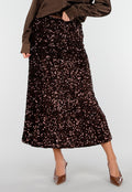 Bruine Midi Rok met All Over Pailletten en Subtiele Uitlopende Zoom