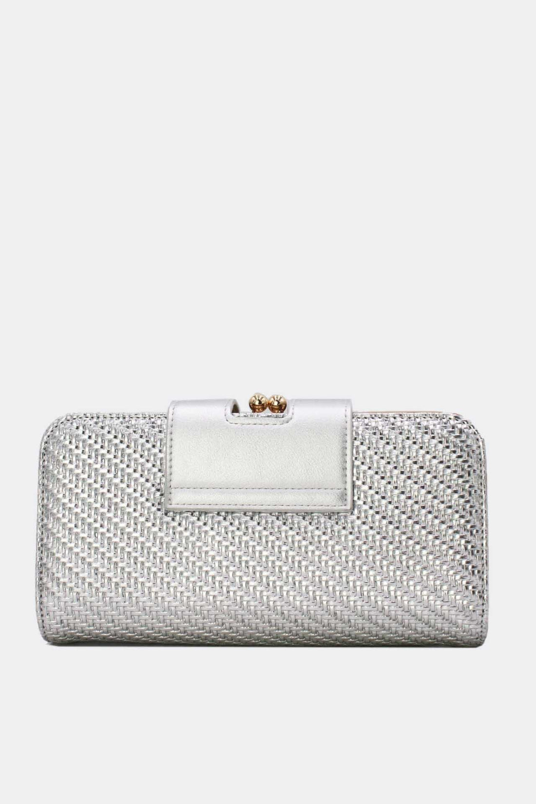 Zilveren Clutch van Gevlochten Imitatieleer met Gouden Chain