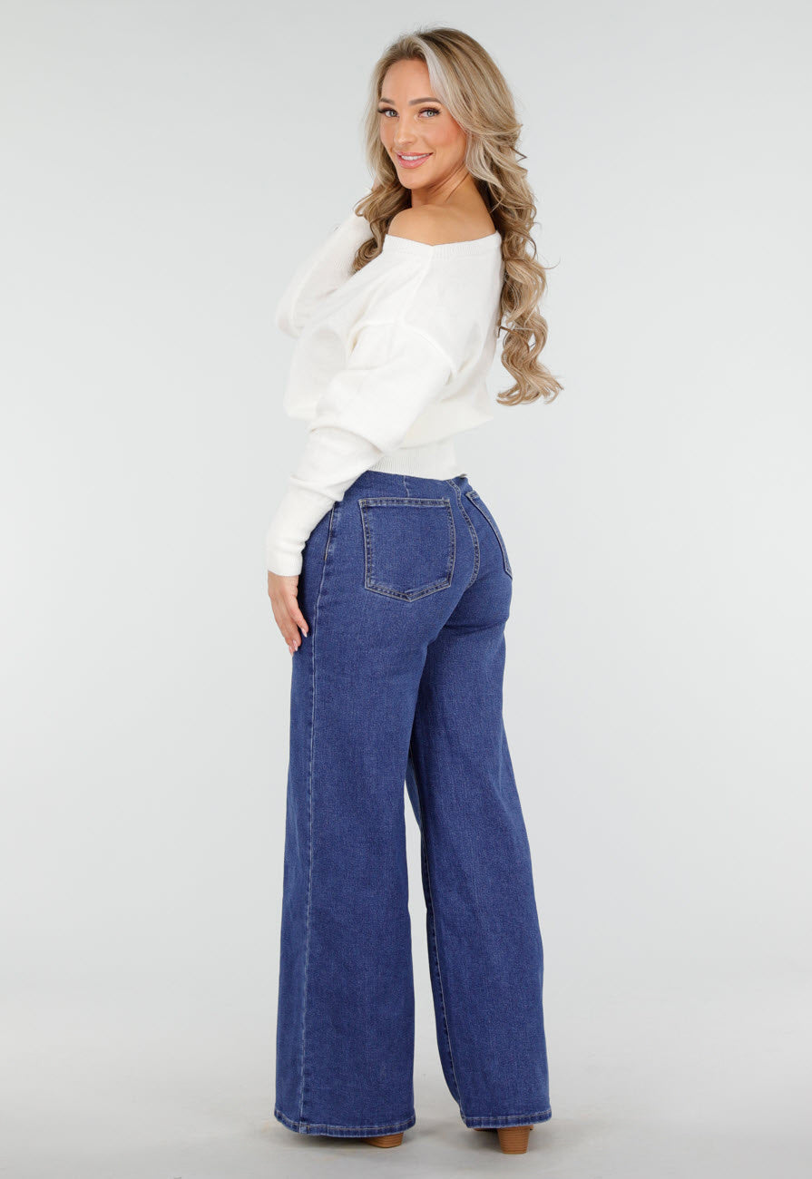 Witte One Shoulder Trui met Lange Mouwen en Stretch