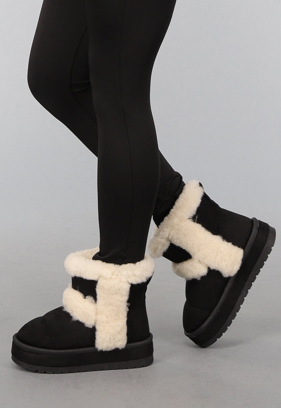 Zwarte Teddy Boots met Dikke Zool