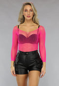 Roze Off Shoulder Bodysuit met Glitter Steentjes