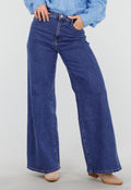 Blauwe Jeans met Hoge Taille en Wijde Rechte Pijpen