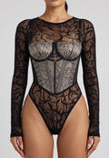 NEW120826 Zwarte Mesh Body met Korsettop en Slangenprint
