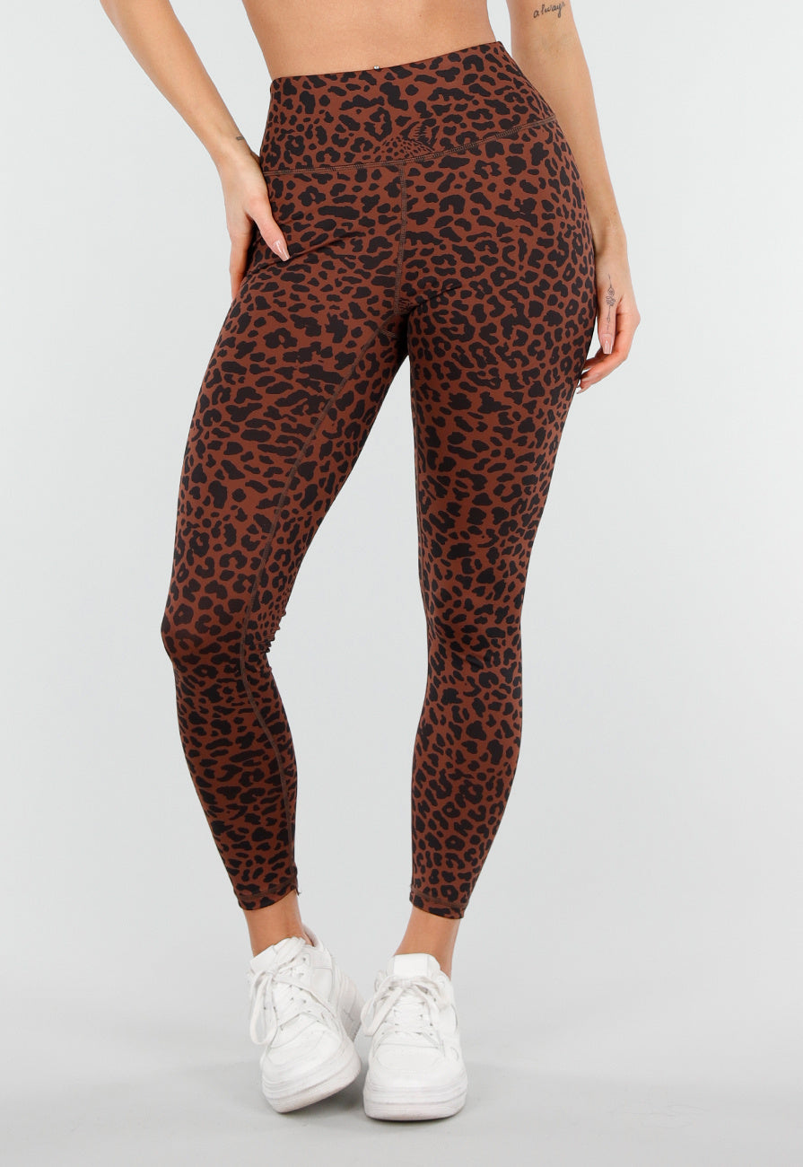 Bruine High Waist Sportlegging met Panterprint