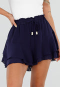 NEW050826 Donkerblauwe Ruffle Skort met Elastische Taille en Strikkoord