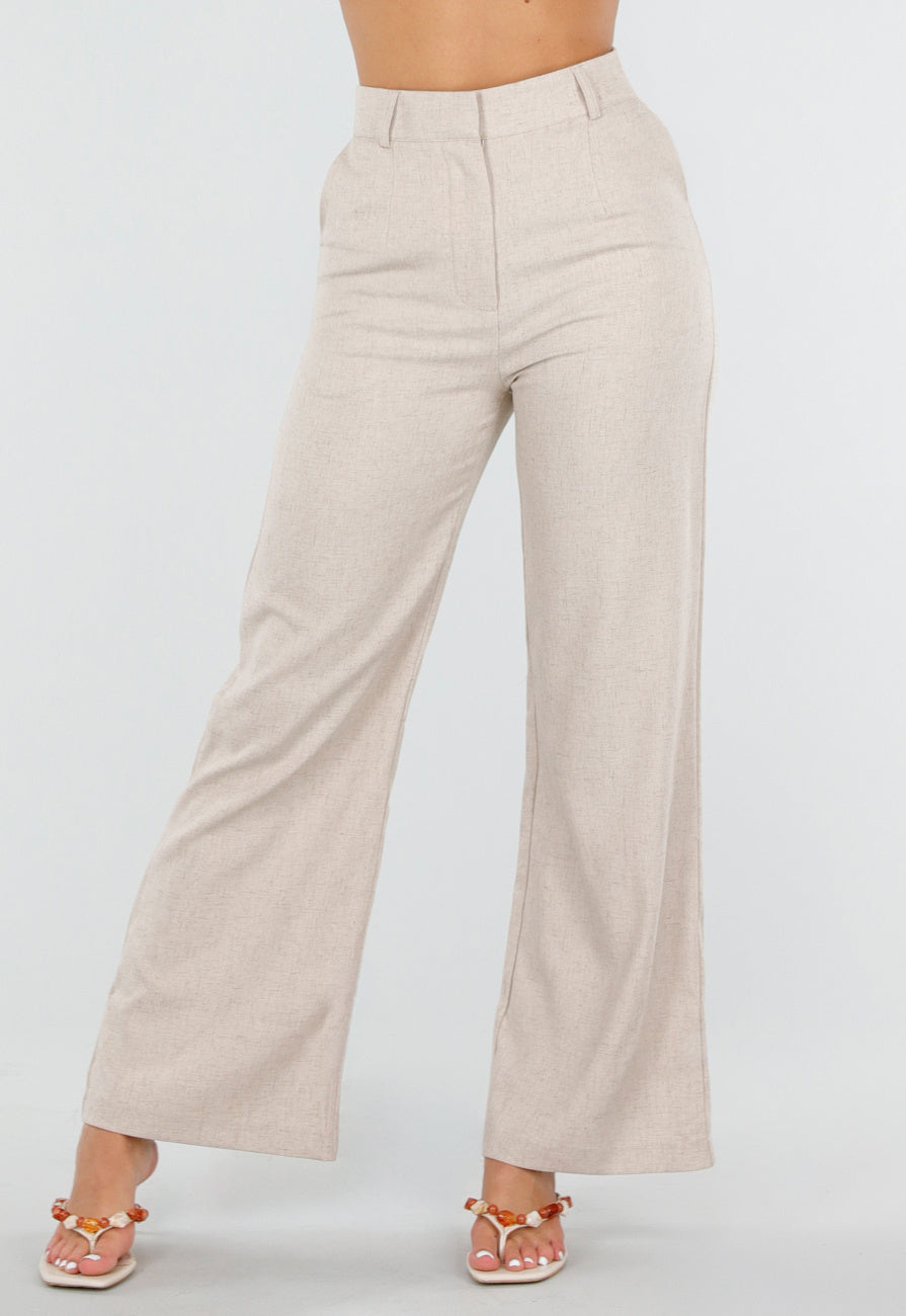 NEW150726 Beige Wide Leg Pantalon met Hoge Taille