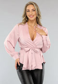Satin Blouse met Tailleband in Babyroze