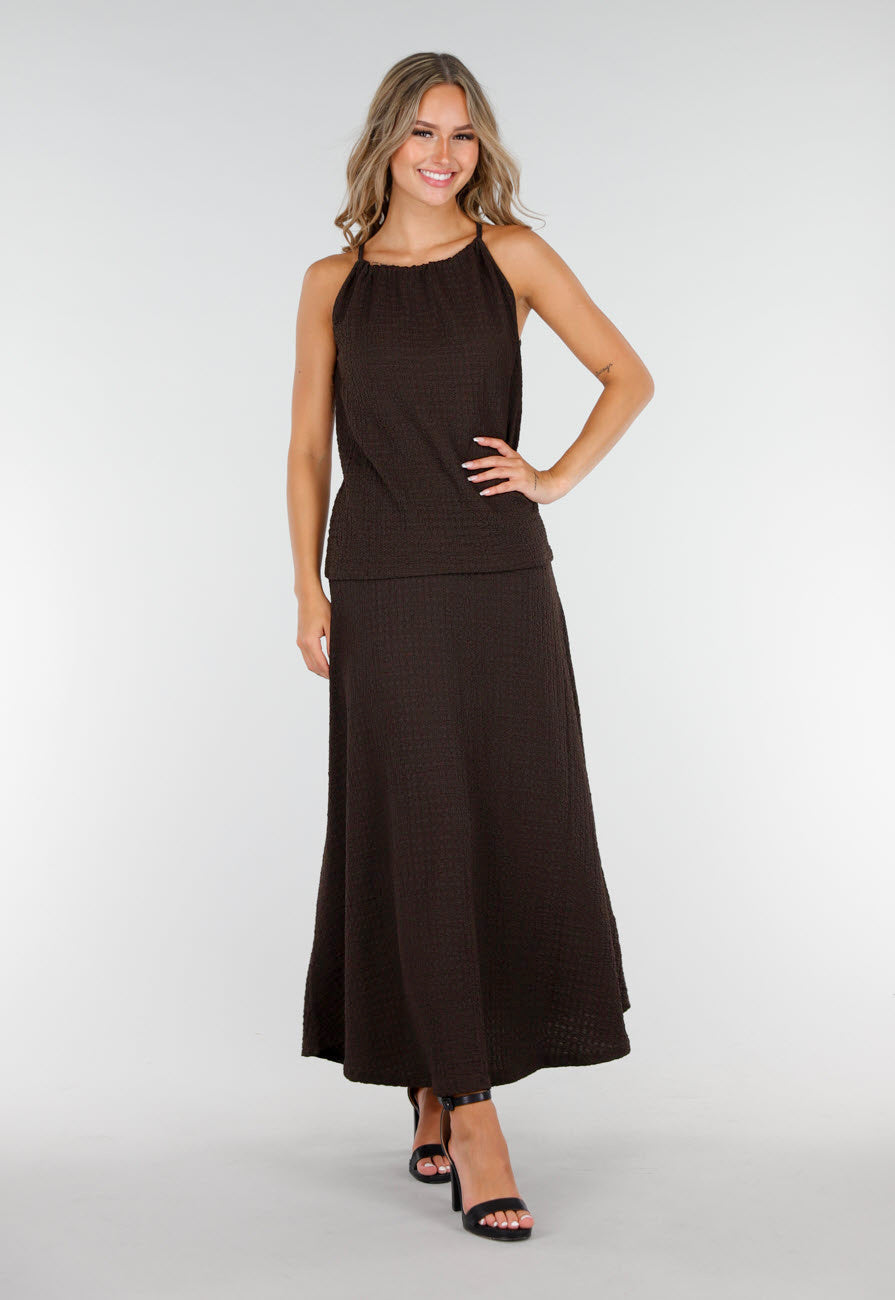 Bruine Set met Hooggesloten Top en Stretch