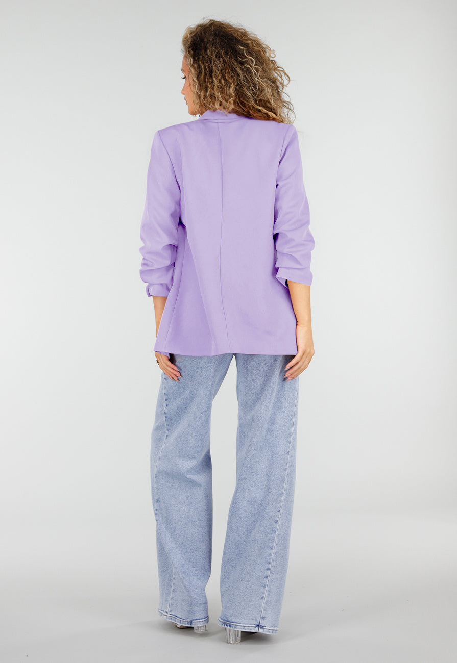Lila Getailleerde Blazer met Geplooide Mouwen