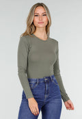 Olijfgroene Body met Lange Mouwen en Stretch