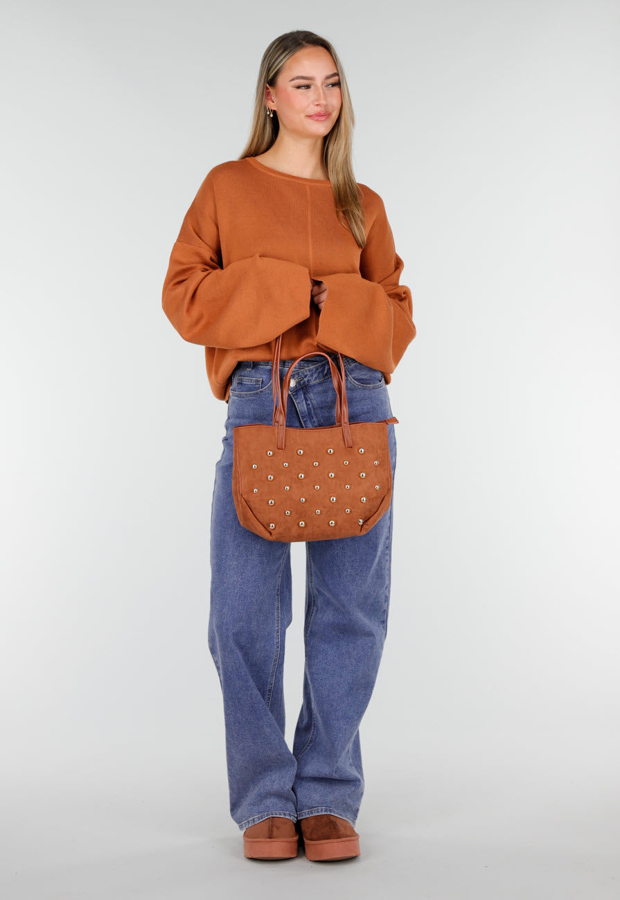 Suède Look Studded Shopper Tas met Hengsels