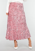 Roze Midi Rok met All Over Pailletten en Subtiele Uitlopende Zoom