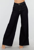 Redial Jeans Donkerblauwe Flared Jeans met High Waist en Contrasterende Stiksels