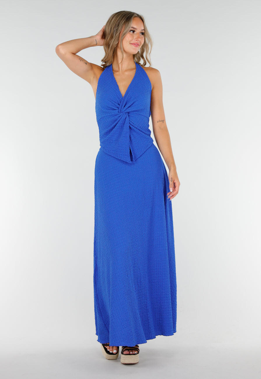 Kobaltblauwe Halter Set met Geknoopte Top en Stretch