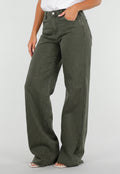 NEW020926 Donkergroene Denim Tall Jeans met Straight Leg, Hoge Taille en Lange Pijpen