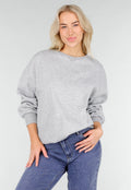 Grijze Oversized Sweater met Ronde Hals en Lange Mouwen