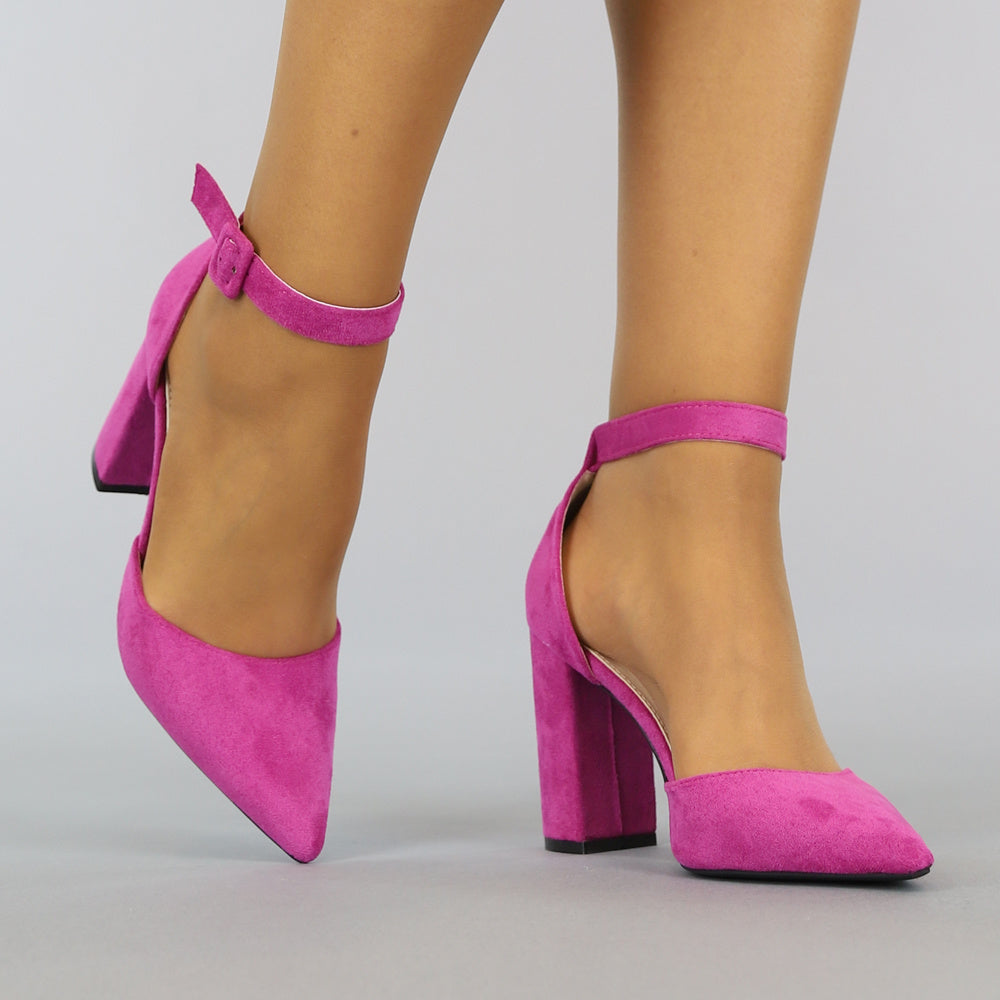 Spitse Fuchsia Suède-Look Sandaletten