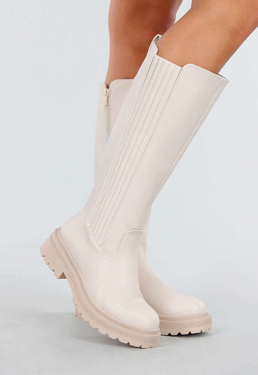 Beige Hoge Laarzen met Chunky Zool