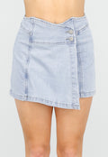 Lichtblauwe Stretch Denim Skort met Overslag en Achterzakken