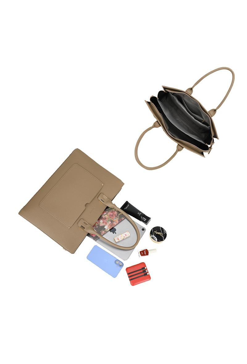 Beige Laptoptas met Dubbele Handvatten en Afneembare Schouderband