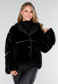 Zwarte Faux Fur Jas met Kraag en Knoopsluiting