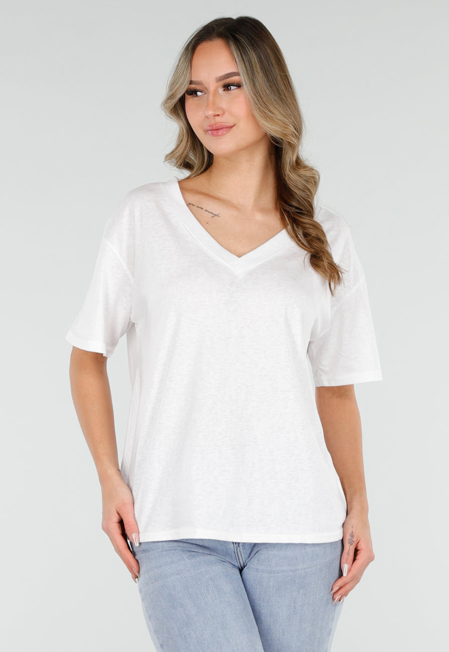 Wit Basic T-Shirt met V-Hals