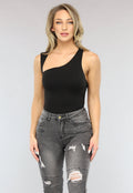 Zwarte Asymmetrische Mouwloze Top