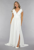 Lange Witte Chiffon Jurk met Veren Details
