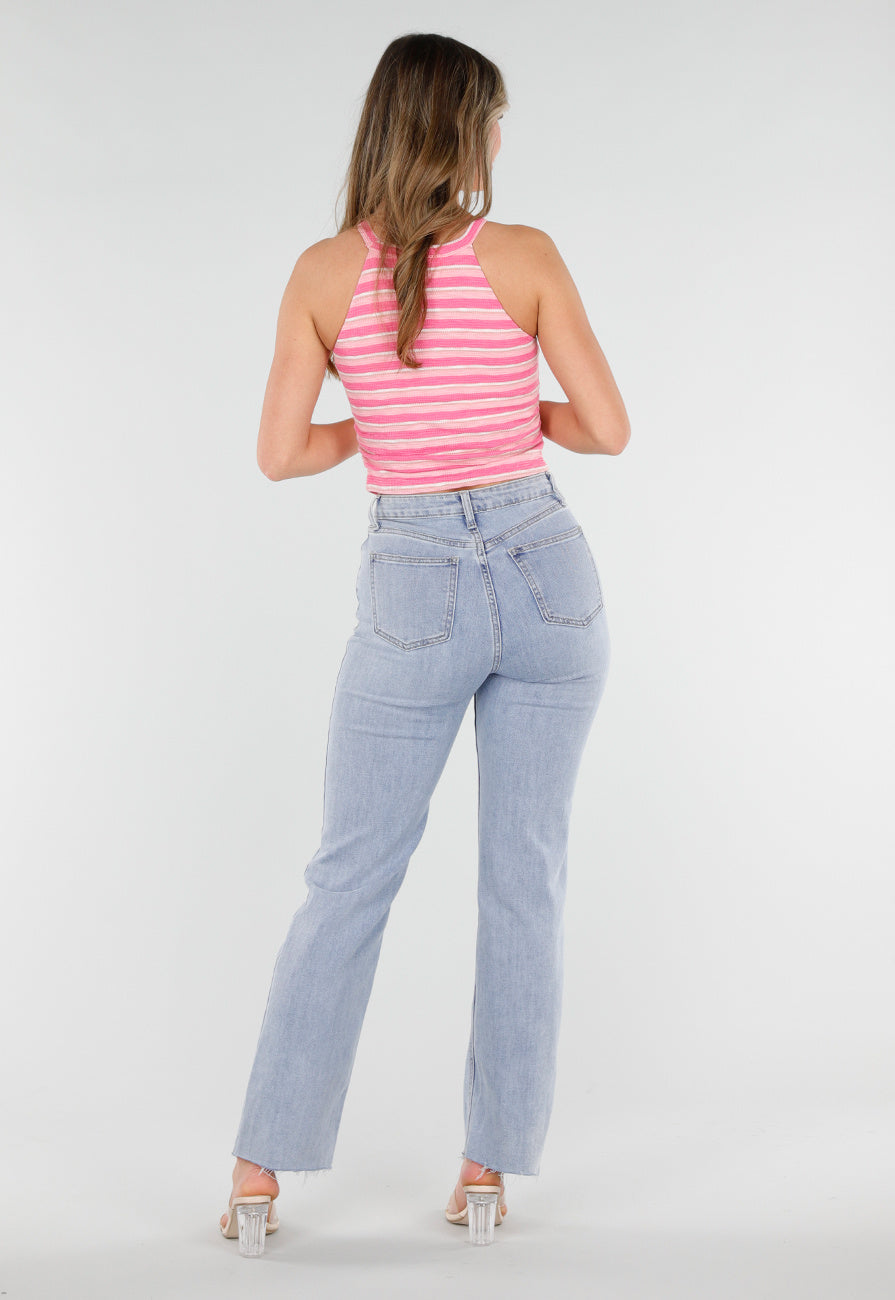 Roze Gestreepte Halter Crop Top met Pads