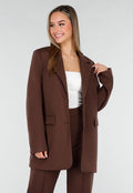 Bruine Oversized Stretch Blazer met Schoudervullingen