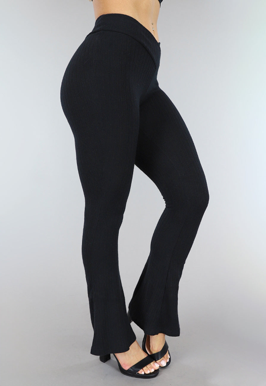 Zwarte Ribstof Flair Broek met Overslag Taille